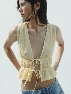 Zara Yellow Gingham Tie Tope